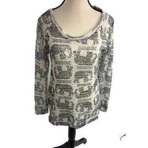 Rue 21 Womens Top M Elephant Print Long Sleeve Scoop Neck Boho Casual